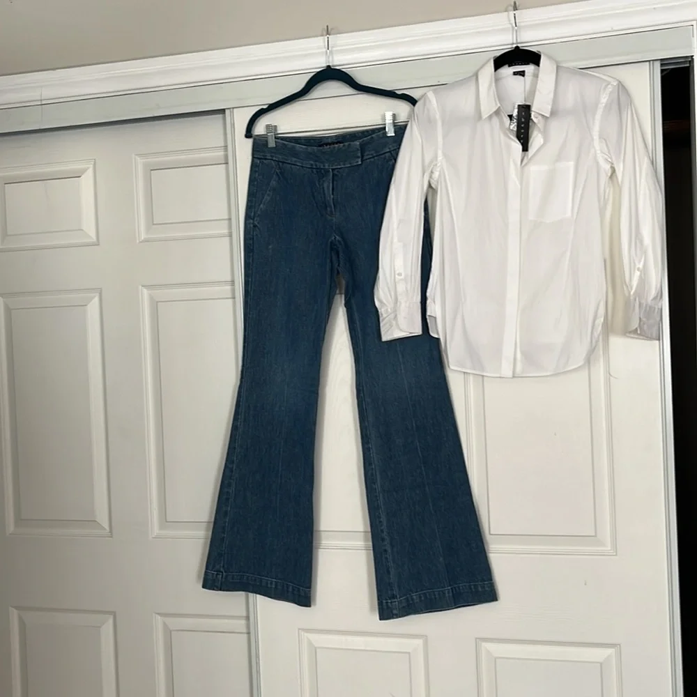 Theory set flare jeans and white long sleeve - Picture 2 of 10